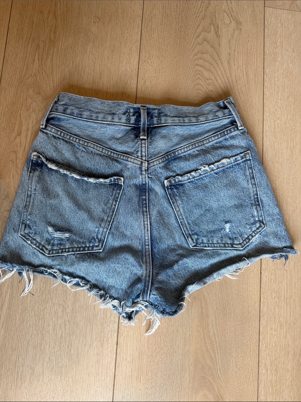 Agolde high rise medium Blue Jaden Distressed Denim Cutoff Shorts size 25 - Picture 14 of 16
